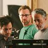 Jon Stewart on the set of Rosewater, with Gael García Bernal and Michael Burke