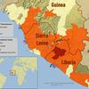 Map of the distribution of the Ebola virus epidemic in Guinea, Liberia, and Sierra Leone as of 3 October 2014.