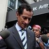 Mayoral candidate Anthony Weiner outside of his Park Avenue apartment.