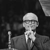United States Senator and nominee for president, Barry Goldwater speaking at an election rally in Madison Square Garden, New York City, USA, 28th October 1964.