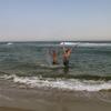 Steve Zemann and Michael Barich take a dip in the ocean at the municipal beach in Sea Bright, NJ. coastcheck