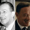 Walt Disney in 1954; and Tom Hanks as Walt Disney in <em>Saving Mr. Banks</em> (with Emma Thompson). The film opens December 13.