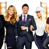 American Idol host Ryan Seacrest with the judges of the show's 12th season: Mariah Carey, Nicki Minaj, Keith Urban, and Randy Jackson.