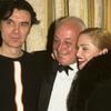 David Byrne, Seymour Stein, and Madonna at the 11th Annual Rock & Roll Hall of Fame Induction Dinner at the Waldorf Astoria Hotel in New York City, New York.