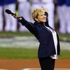 Joyce DiDonato performs the National Anthem before Game 7 of the 2014 World Series the between the San Francisco Giants and the Kansas City Royals on Wednesday, October 29, 2014