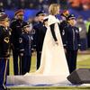 Opera singer Renee Fleming sings the national anthem before the Seattle Seahawks take on the Denver Broncos during Super Bowl XLVIII at MetLife Stadium