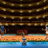 Spanish players Rafael Nadal (L) and David Ferrer play inside the Gran Teatre del Liceu in Barcelona on April 21, 2014 ahead of the Barcelona Open tennis tournament.
