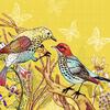 floral illustration of two forest birds and blooming 