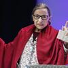 U.S. Supreme Court Justice Ruth Bader Ginsburg gestures to students before she speaks at Amherst College in Amherst, Mass., Thursday, Oct. 3, 2019. 