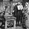 William Caxton showing specimens of his printing to King Edward IV and his Queen.