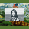 A young Aséna smiles at the camera while standing at the bow of a boat. The image is set into a frame featuring The Experiment’s show art.