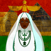 Princess Aida is centered, surrounded by black, red, green, and gold pyramids and royal structures. Above her head is a regally placed gold scarab.