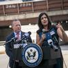Rep. Nicole Malliotakis, R-N.Y., right, speaks alongside Rep. Josh Gottheimer, D-N.J., during a news conference beside the 35th Street entrance to the Lincoln Tunnel. 