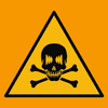 A Jolly Roger/skull and crossbones on a yellow background. 