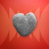 A heart symbol made of stone overlaid on top of a red background.