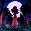 And illustration of a sequoia underneath a full moon. 