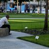 Visitors mourn at the 9/11 Memorial Plaza. World Trade Center