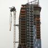 A broken crane dangles over Carnegie Hall after Superstorm Sandy