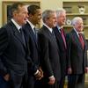 Presidents George H. W. Bush, George W. Bush, Bill Clinton, Jimmy Carter, and then President-elect Barack Obama.