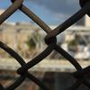 Atlantic Yards through a chain link fence