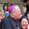 Every year during the parade, Archbishop Timothy Dolan greets Italian-American parade-goers outside St. Patrick’s Cathedral.