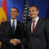 US President Barack Obama shakes hands with Spanish Prime Minister Jose Luis Rodriguez Zapatero
