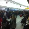 Passengers waiting in line at the JetBlue Terminal at JFK ariport Tuesday morning