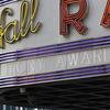 Radio City Music Hall with the Tony Awards on the marquee