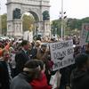 Cyclists and supporters gathered at Grand Army Plaza in Brooklyn to show support for a two-way bike lane created on Prospect Park West.