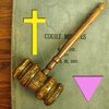 pink triangle, gavel, cross, legal, gay