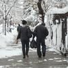 A couple makes their way through the snow in Prospect Heights, Brooklyn on January 27.