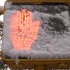 Snow on a walk sign on the Upper West Side. 