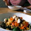 Amy Chaplin's  Warm Farro Roasted Squash Salad with Feta and Reduced Balsamic Vinegar over Wilted Chard