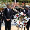President Barack Obama laying a wreath at the World Trade Center site on May 5, 2011.