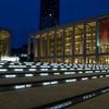 Lincoln Center, Josie Robertson Plaza, the Revson Fountain, and LED text Grand Stair 