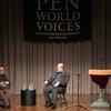 Gary Shteyngart talks with Salman Rushdie during the final PEN World Voices talk in 2012.