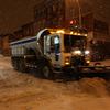 Snow plows blasting down Grand Street early Wednesday morning in Williamsburg