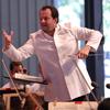 Andris Nelsons addresses the Tanglewood audience during a concert on Aug. 27, 2016.