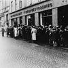 Norwegians wait for food rations in Oslo during occupation-induced food shortages, 1942