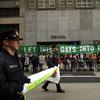Irish gay rights activists and supporters protest against the exclusion of Irish gay groups from marching in the St. Patrick's Day Parade as it makes its way up 5th Avenue on March 17, 2015 in NYC.