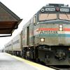 Amtrak's Hiawatha train from Milwaukee, Wisconsin to Chicago arrives at the Amtrak station February 8, 2005 in Glenview, Illinois. 