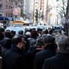 Hundreds of people wait in line for the wake of former Governor Mario Cuomo on the Upper East Side.