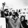 Dr. Timothy Leary, LSD advocate and champion of the “Drop Out, Cup Out, Turn On” crowd, drops in on student demonstration against Dow Chemical Co. recruiters on the Syracuse University campus.