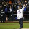 Keith Hernandez throws out the ceremonial first pitch before Game 1 of the National League baseball championship series between the New York Mets and the Chicago Cubs Saturday, Oct. 17, 2015, in NY.