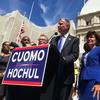 Mayor Bill de Blasio endorsed Kathy Hochul in the race for Lt. Gov. at City Hall on September 3, 2014.