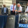 Brooklyn Borough President Eric Adams, Mayor Bill de Blasio, Police Commissioner Bill Bratton and Chief of Department James P. O'Neill unveil new police equipment.