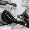 Saudi Arabian Foreign Minister Saud al-Faisel meets with U.S. President George W. Bush at the White House September 20, 2001 in Washington, DC.