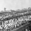 October 1947. Wagons packed with Muslin refugees fleeing to Pakistan while Indus fled to India by train in the border city of Amritsar between the two countries at the start of the India-Pakistan War