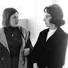Visiting authors are a study in contrasts; Marguerite Young, left, and Evelyn Lincoln are as different as their books, October 21, 1965.