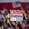  Supporters cheer before the arrival of Democratic presidential candidate Hillary Clinton during a primary night rally at the Duggal Greenhouse in the Brooklyn Navy Yard, June 7, 2016.